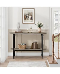 gaomon Narrow Entryway Table, 2 Tier Industrial Console Table with Storage Shelf, Thin Behind Couch Table, Farmhouse Skinny Sofa Table for Hallway, En