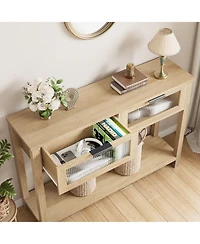 gaomon 43'' Narrow Console Table with Glass Drawers 2 Tier Sofa Table Entryway Table w/Storage Wood Console Table Side Table, Display Table for Living