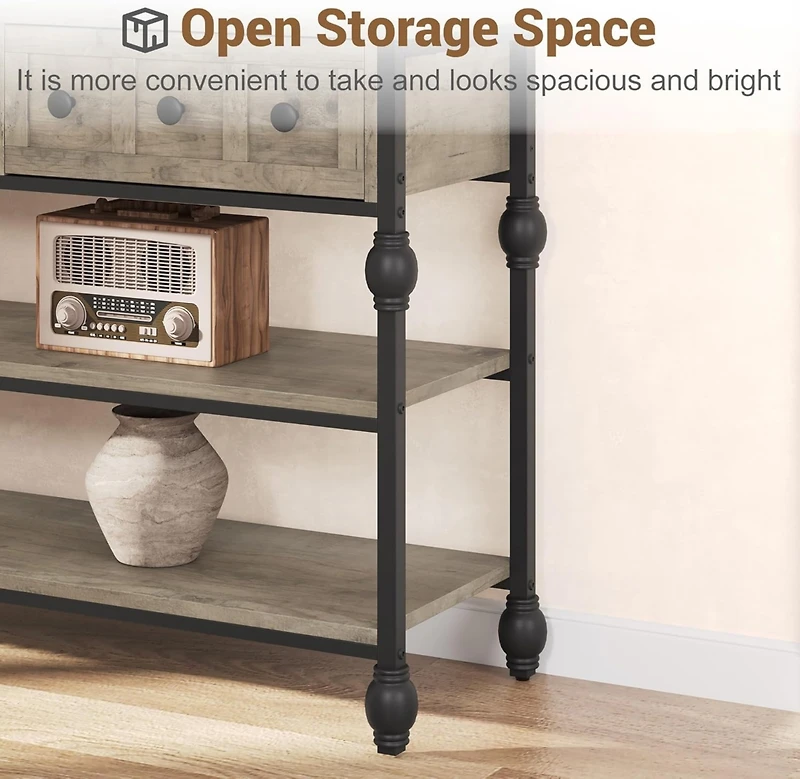 Gaomon 41" Entryway Table, Console Table with 2 Storage Drawers, 3 Tier Industrial Metal Sofa Table, Behind Couch Table, Hallway Table for Entry, Livi