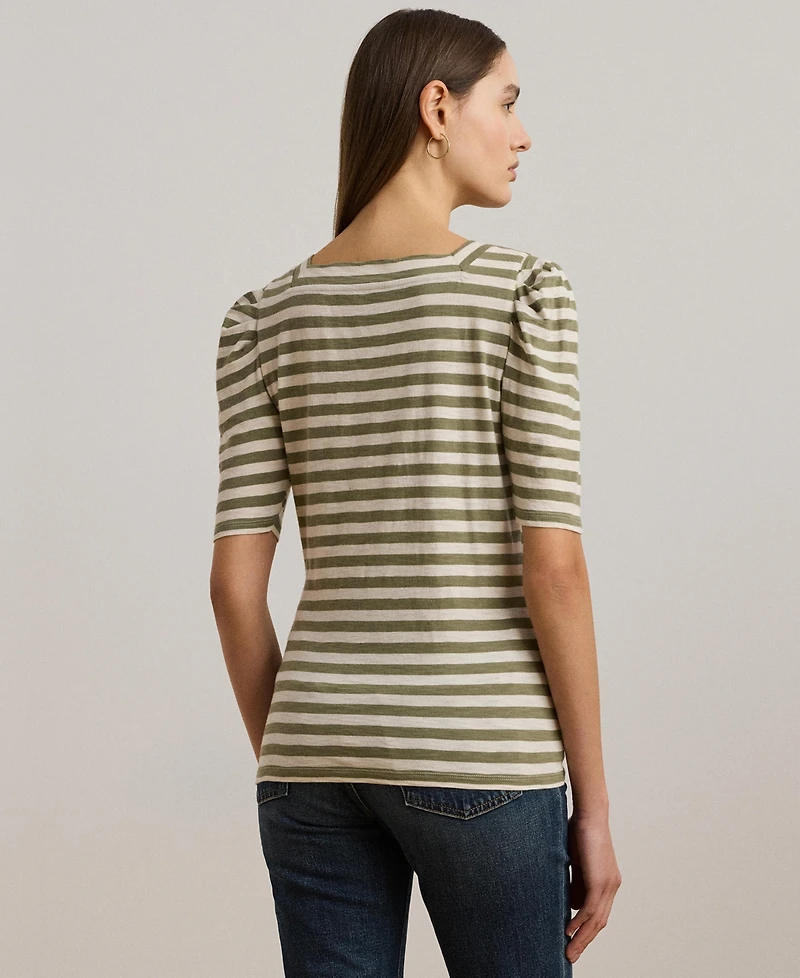 Lauren Ralph Lauren Women's Striped Cotton Jersey Puff-Sleeve Tee