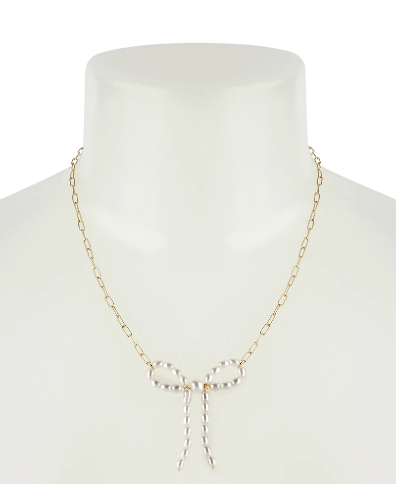 Steve Madden Punk Romance Faux Cultivated Pearl Bow Pendant Necklace