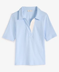 On 34th Women's Elbow-Sleeve Ribbed Polo Top, Exclusively at Macy's