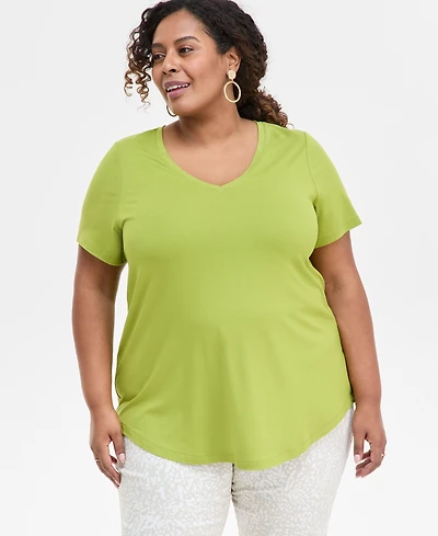 Jm Collection Plus V-Neck Short-Sleeve Top, Exclusively at Macy's