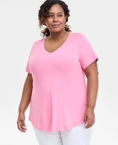 Jm Collection Plus V-Neck Short-Sleeve Top, Exclusively at Macy's