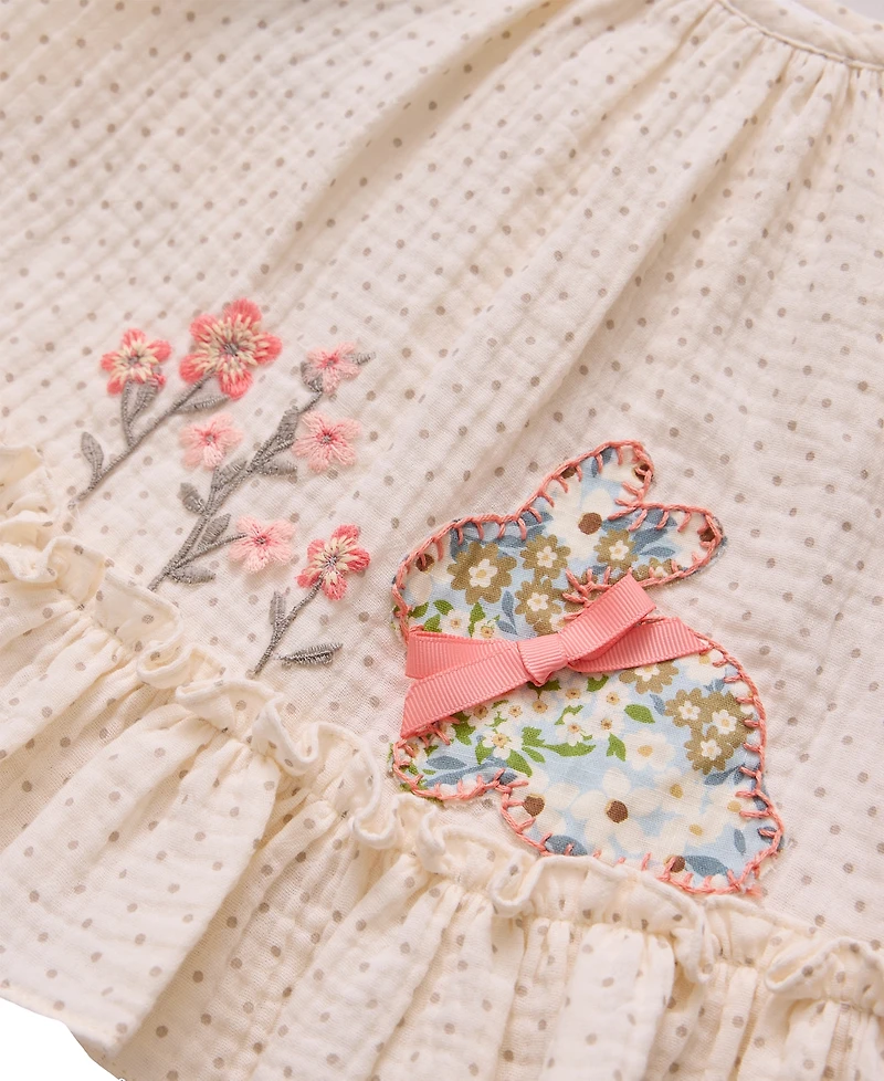 Bonnie Baby Baby Girls 2-Piece Smocked Bunny Top and Floral Applique Legging