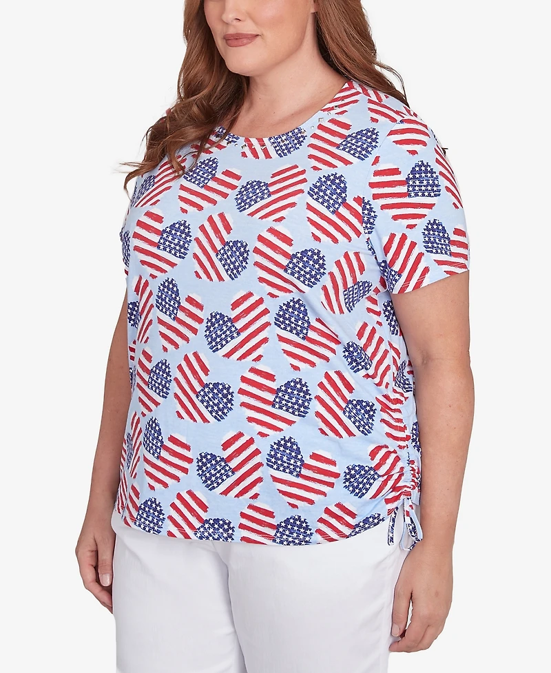 Alfred Dunner Plus Flag Heart Top with Side Ruching