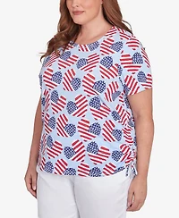 Alfred Dunner Plus Flag Heart Top with Side Ruching