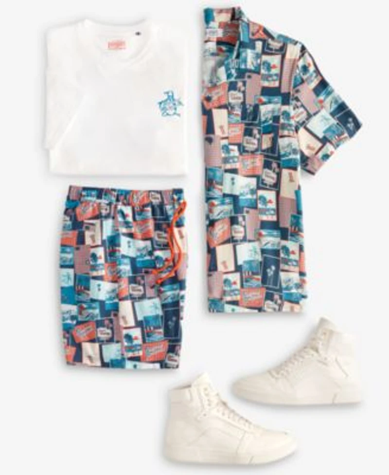 Original Penguin Mens Graphic Crewneck T Shirt Printed Camp Shirt Volley Shorts