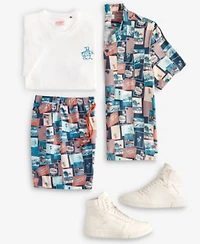 Original Penguin Mens Graphic Crewneck T Shirt Printed Camp Shirt Volley Shorts