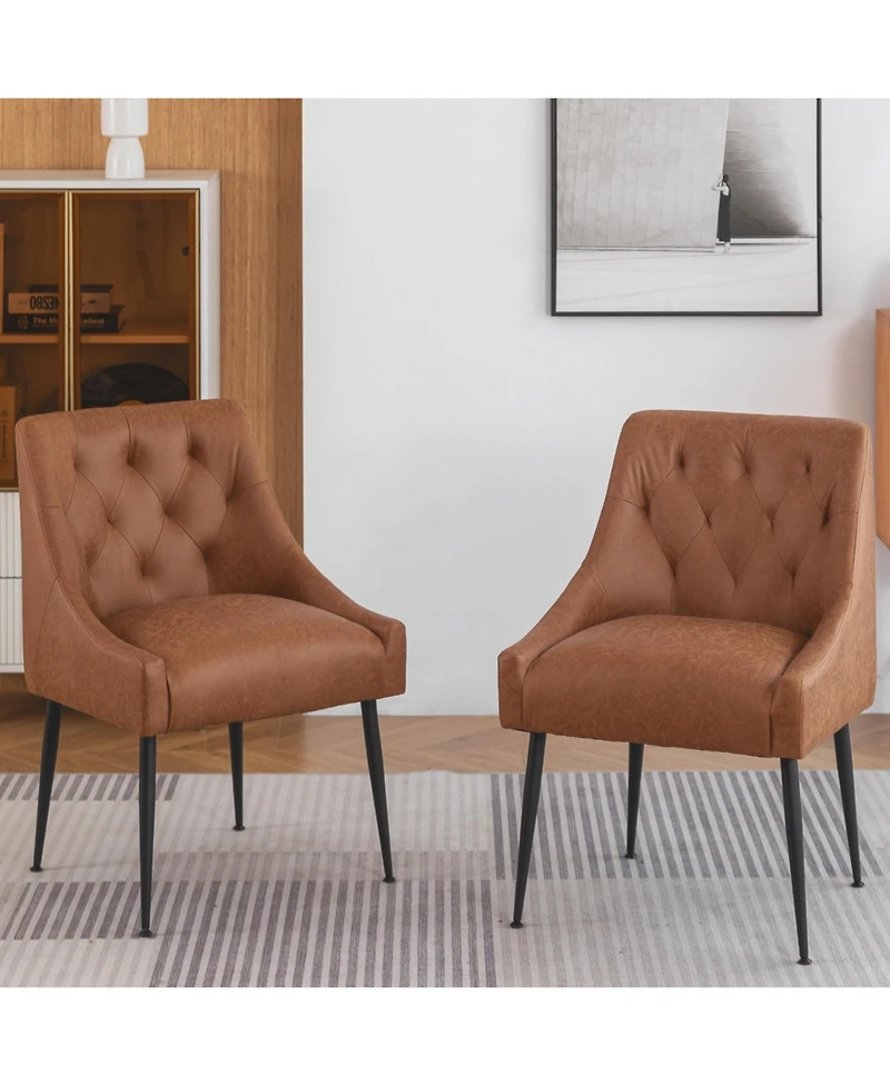 Dyhome Modern Upholstered Dining Chairs Set of 6, Mid Century Kitchen Side with 5.12” Cushions and Back Pull Rod for Kitchen, Living Roo