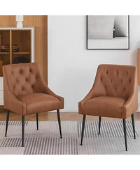 Dyhome Modern Upholstered Dining Chairs Set of 6, Mid Century Kitchen Side with 5.12” Cushions and Back Pull Rod for Kitchen, Living Roo