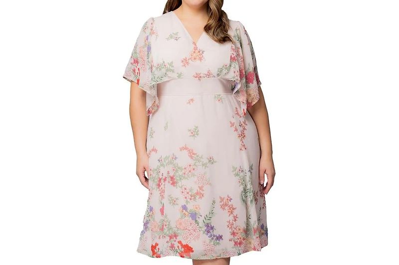 Kiyonna Plus Breezy Border Print Cocktail Dress
