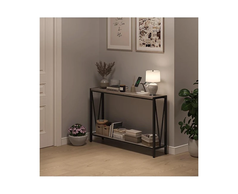 gaomon Console Table, 43.0" Entryway Table with Storage, Industrial Sofa Table with V Design