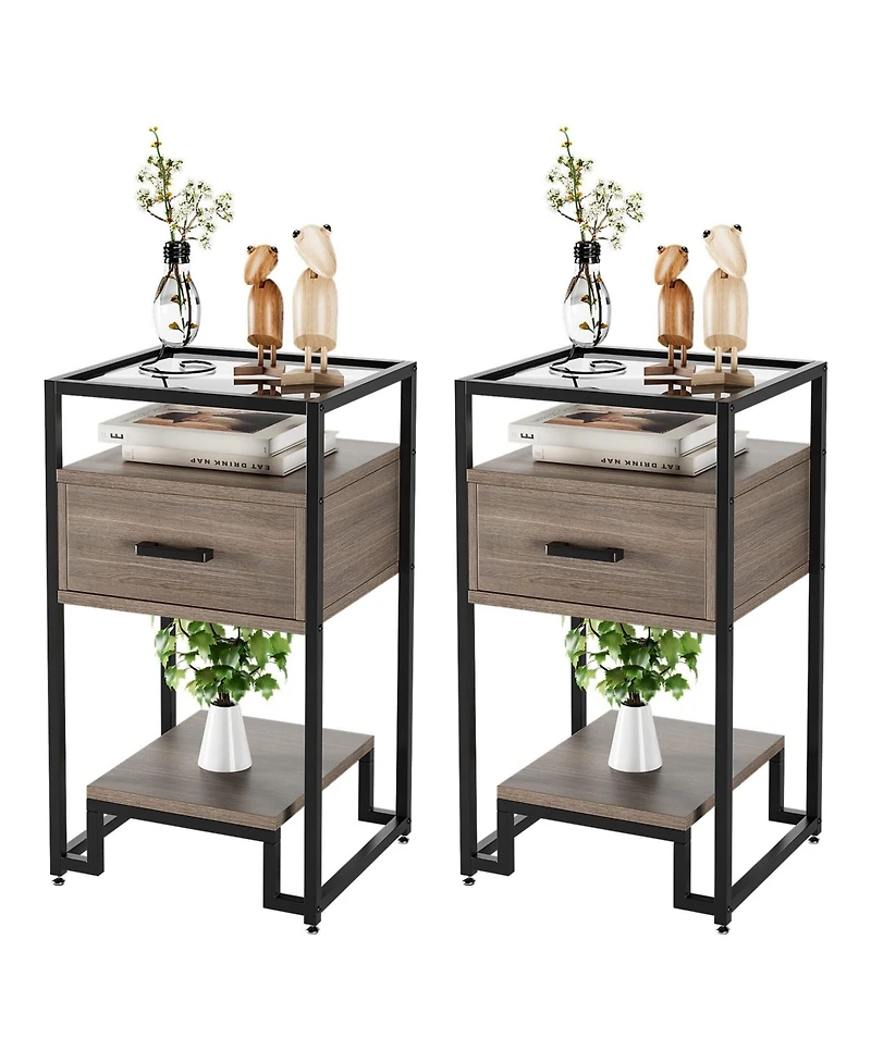 Nightstand Set of 2, Bed Side Table with Drawer, End Table for Bedroom, Living Room and Dorm, Easy Assembly