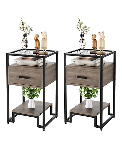 Nightstand Set of 2, Bed Side Table with Drawer, End Table for Bedroom, Living Room and Dorm, Easy Assembly