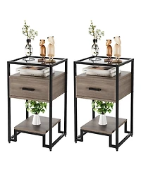 Nightstand Set of 2, Bed Side Table with Drawer, End Table for Bedroom, Living Room and Dorm, Easy Assembly