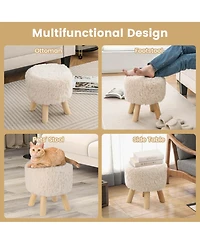 Round Footstool Ottoman Faux Fur Upholstered Footrest with Padded Seat