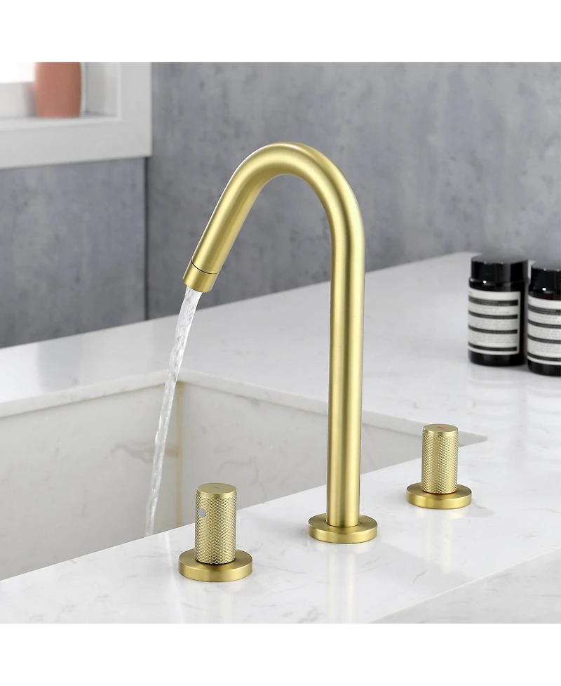 Double Handle 8-Inch Center Wide-Spread Bathroom Faucet with cUPC Lead-Free Hose