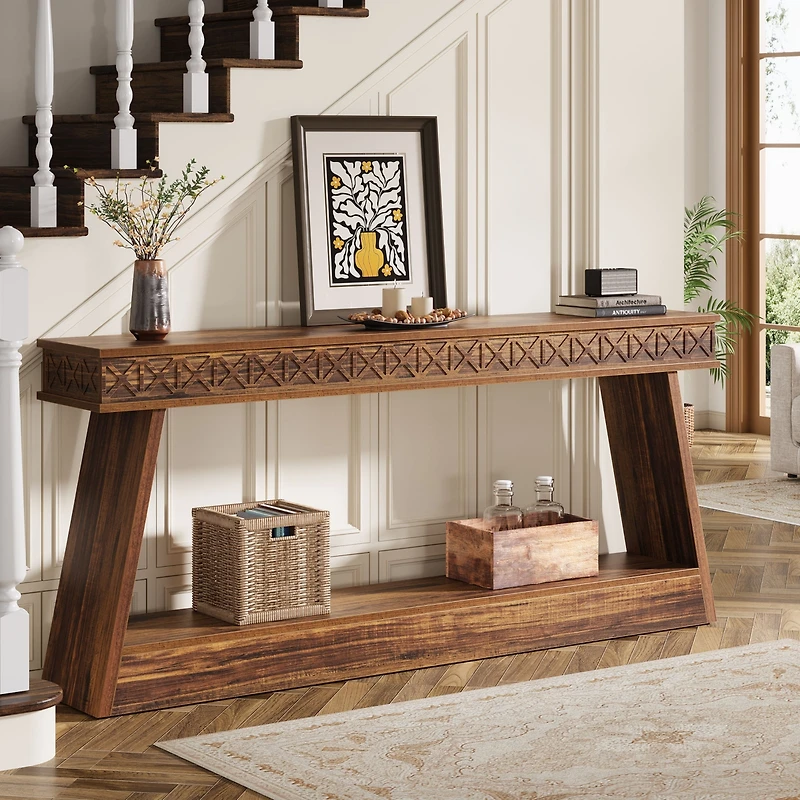 Tribesigns Farmhouse Entryway Table, 70.87-Inch Console Table with Storage, Wood Sofa Behind The Couch, Industrial Hallway Accent