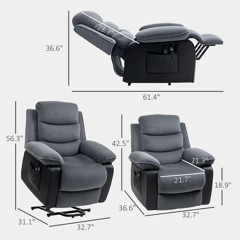 Homcom Power Lift Massage Chair Recliner with Heat for Elderly