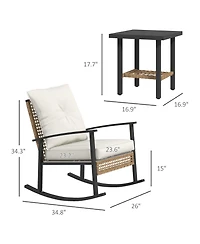 Outsunny 3 Pieces Bistro Set with Rat Rocking Chairs & Table Dark