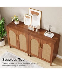Tribesigns Set of 2 Accent Cabinet,59 Inch Rattan Sideboard Buffet Cabinet for Dining Room, Living Kitchen