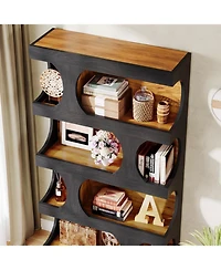 Tribesigns 71" Tall Bookcase Set of 2, 4-Tier S-Shaped Bookshelf, Wood Decorative Storage Shelving, Modern Freestanding Display Shelves