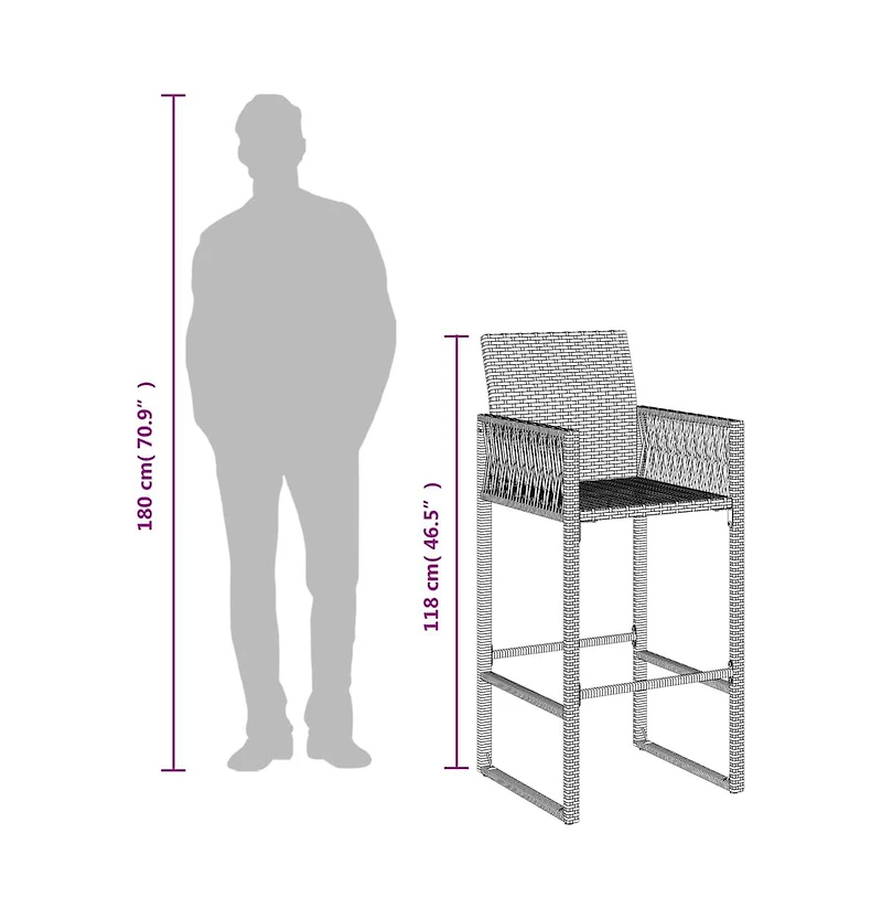 Patio Bar Stools 2 pcs Poly Rattan