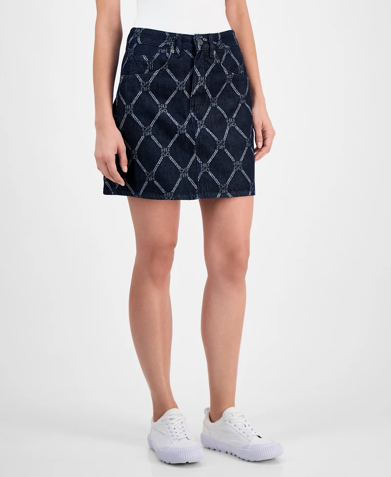 Hugo Women's Denim Chain-Logo-Print Mini Skirt