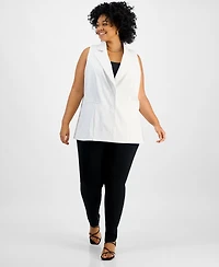 Bar Iii Trendy Plus Size Long White Pinstriped Vest, Created for Macy's
