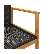 Patio Chairs 2 pcs Black Poly Rattan&Solid Wood