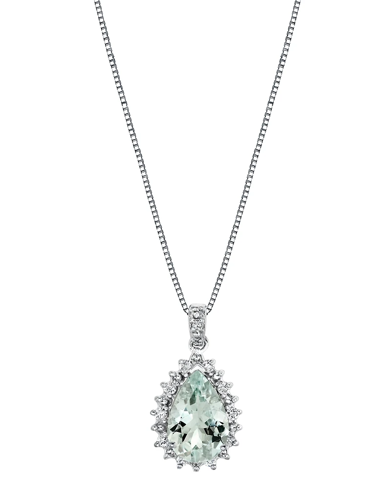Macy's Aquamarine (2-3/8 ct. t.w.) & Diamond (1/5 ct. t.w.) Pear Shaped Pendant 18" Necklace in Sterling Silver