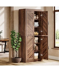 Tribesigns 69" Tall Kitchen Pantry Cabinet, Farmhouse Pantry Storage Cabinet with 4 Doors and 4 Adjustable Shelves, Rustic Wood Cupboard, Brown