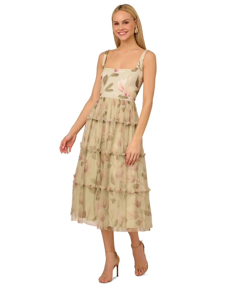 Adrianna Women's Printed Tiered Sleeveless Midi Dress