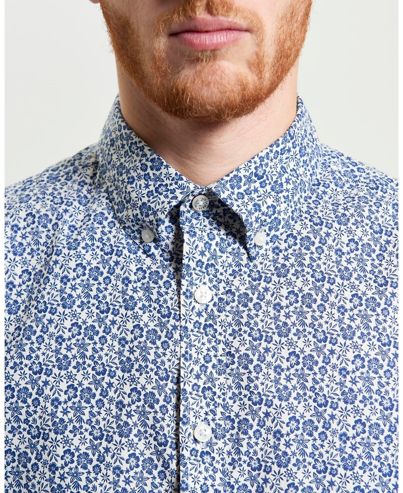 Ben Sherman Men's Mono Floral Print Long Sleeve Shirt