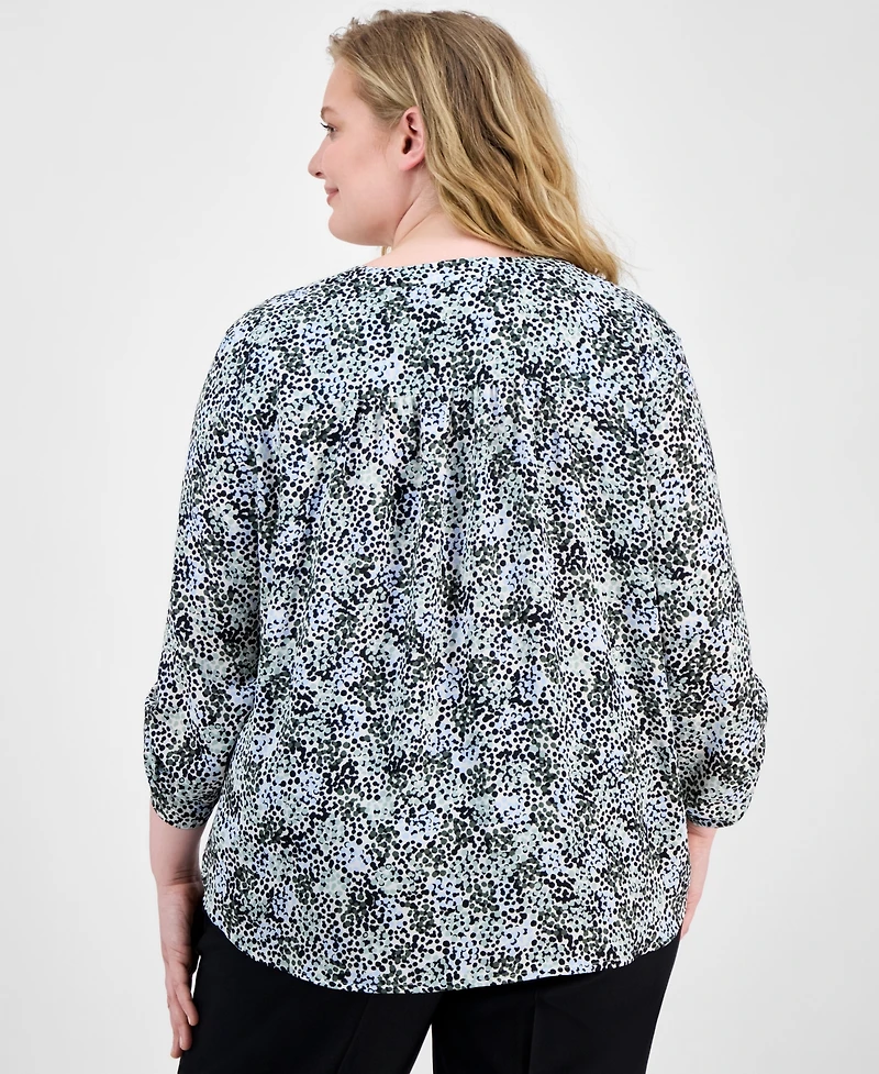 Ak Anne Klein Plus Printed Roll-Tab-Sleeve Tunic