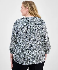 Ak Anne Klein Plus Printed Roll-Tab-Sleeve Tunic