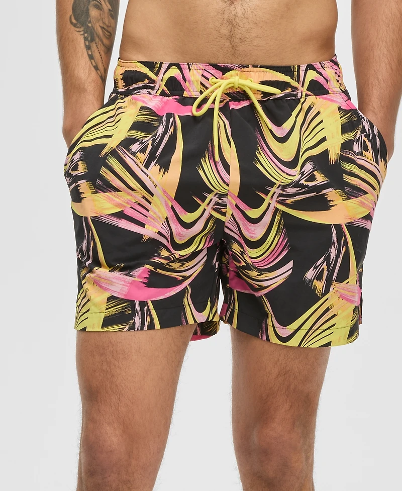Mode of One Men's Nostalgic Movement Swim Trunks with Boxer Brief Liner, Exclusively at Macy's