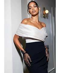 Betsy & Adam Women's Off-The-Shoulder Colorblocked Gown