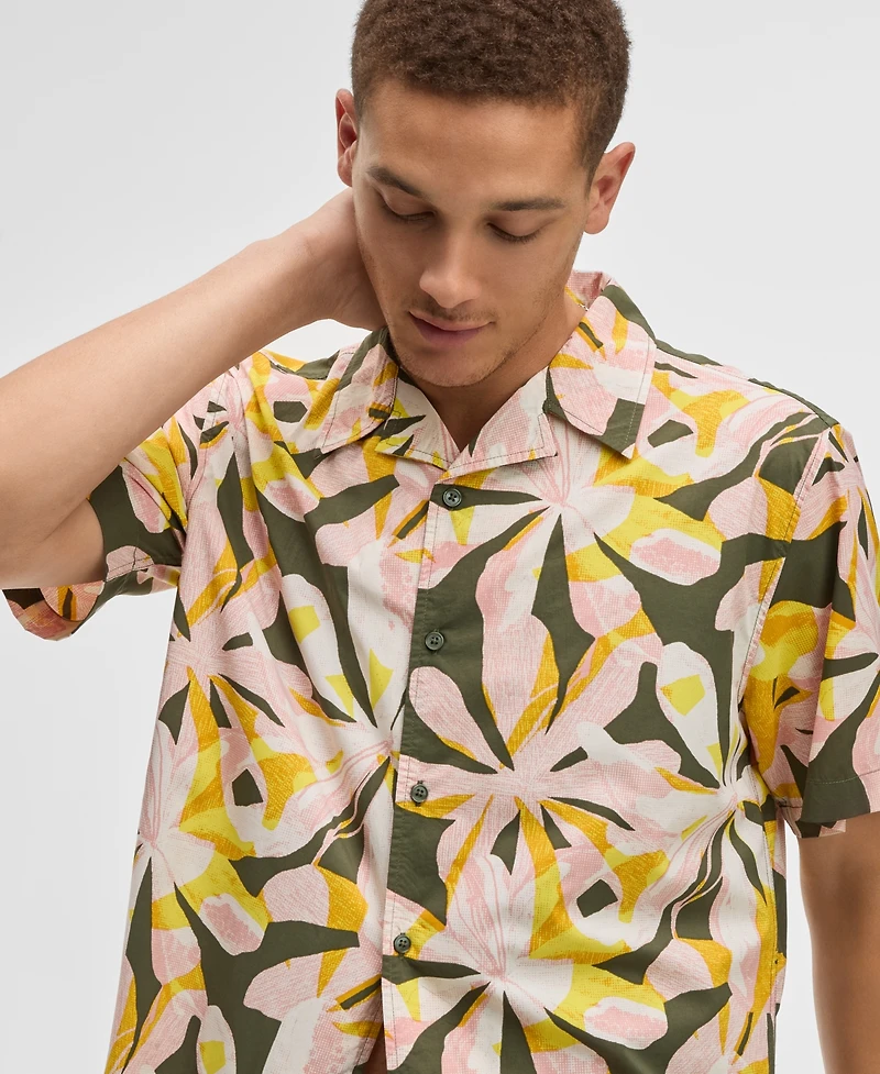 Mode of One Men's Floral Tones Relaxed-Fit Printed Button-Down Camp Shirt, Exclusively at Macy's