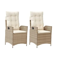 vidaXL Reclining Patio Chairs 2 pcs with Cushions Beige Poly Rattan