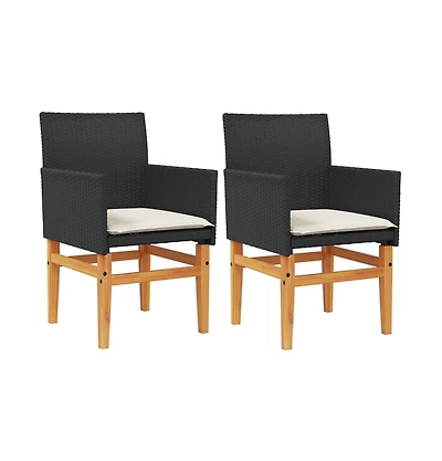 Patio Chairs with Cushions 2 pcs Poly Rattan&Solid Wood
