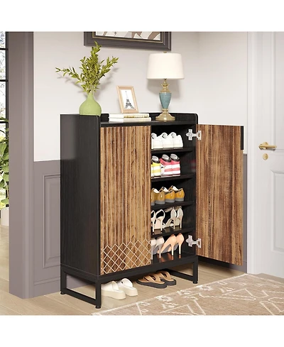 Tribesigns Shoe Cabinet with Doors, 5 Tiers Storage for Entryway, 25 Pairs Wooden Cabinets, Modern Organizer Living