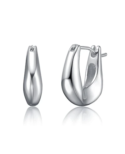 Artistic Puffy Hoop Earrings in White Gold Plated or 14K Gold Plated