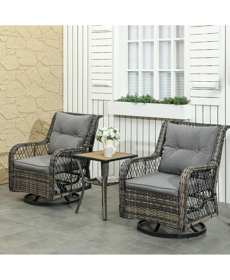 Outsunny 3 Pieces Wicker Bistro Set, Rocking Patio Furniture Set,
