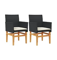 Patio Chairs with Cushions 2 pcs Black Poly Rattan&Solid Wood