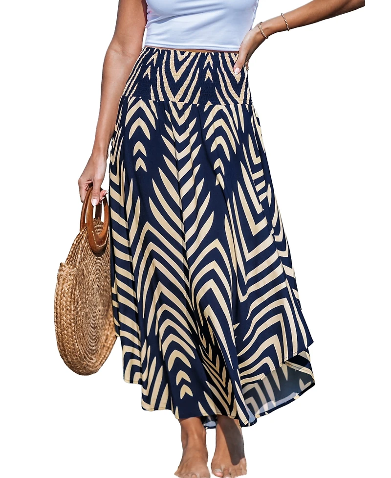 Cupshe Women's Abstract Smocked Waist Midi Skirt