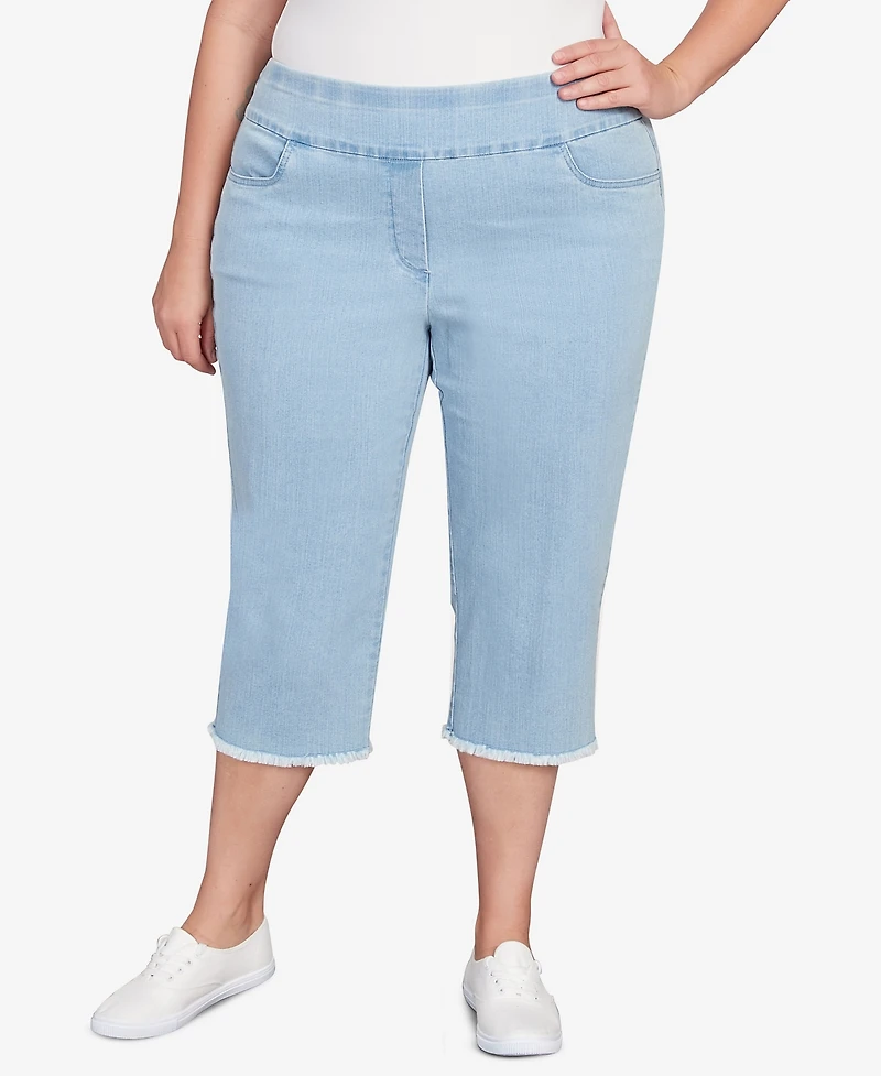 Alfred Dunner Plus Classic Black Denim Fringe Capri Pants