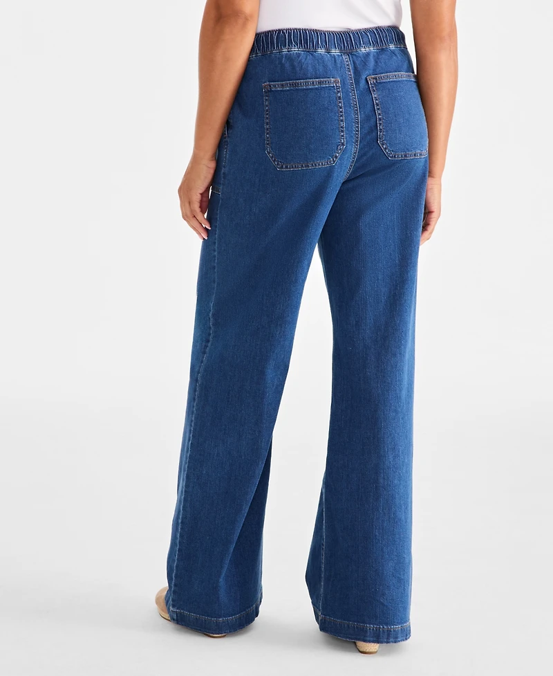 Style & Co Petite High-Rise Pull-On Wide-Leg Jeans, Exclusively at Macy's