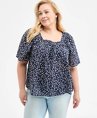 Style & Co Plus Printed Square-Neck Top, Exclusively at Macy's